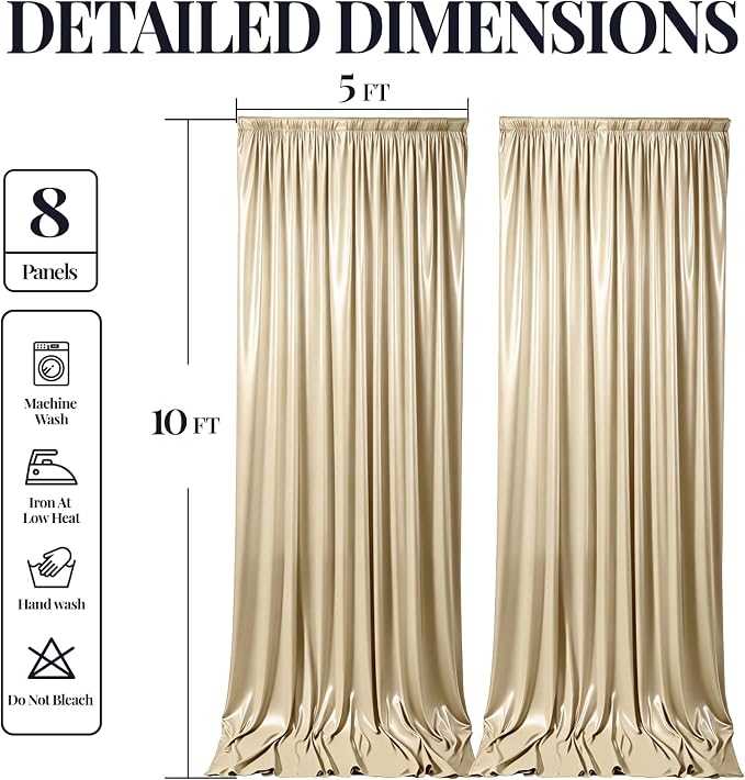 40x10ft Champagne Beige Glitter Backdrop Curtain for Parties, Wrinkle Free Satin Photo Backdrop Drapes 8 Panels Shimmer Back Drop Cloth for Wedding Birthday Baby Shower Photography Background Decor