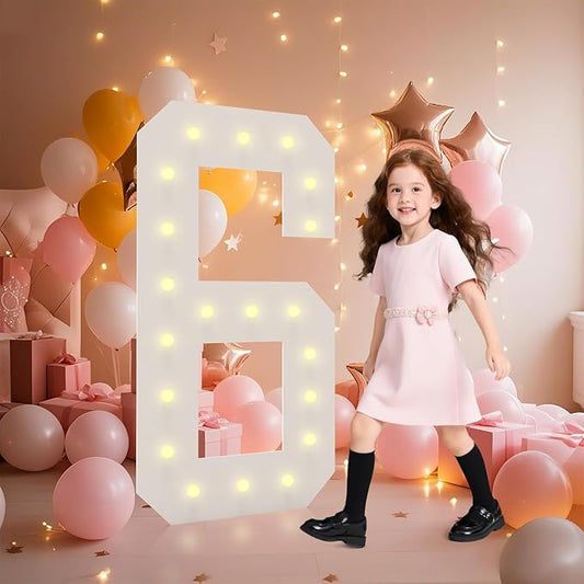 4FT Light Up Numbers, Marquee Numbers 4 Feet Tall Giant Number 6 Mosaic Big Number Sign for 6th 16th 60th Birthday Party Backdrop Anniversary Decorations, Pre-Cut Large Frame