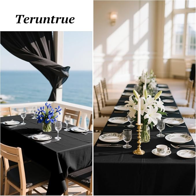 Teruntrue 12 Packs Tablecloths 60x102 inch Black Rectangle Table Cloth for 6 Foot Rectangle Tables, Washable Polyester Fabric for Wedding Parties Banquet Holiday Dinner Table Decorative, Black