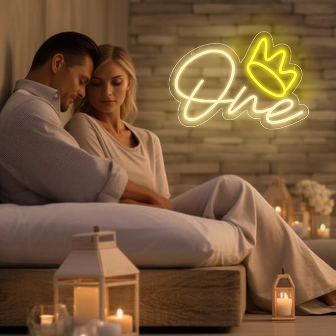 One Neon Sign for Wall Decor One Neon Light for First Birthday 1st Birthday LED Sign One Led Light for Birthday Party Wedding Decoration Baby Shower Decor Size 16.1 * 11.8 inch(D257)