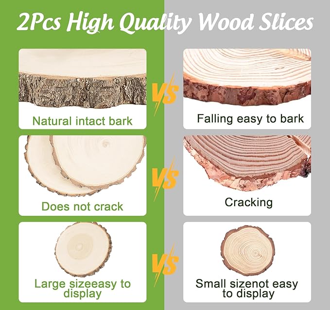 Paulownia Wood Slices 7-8inch, 2 Pack Large Natural Wood Rounds with Bark, Pre-Sanded Unfinished Wood Circles for Crafts, Wedding Centerpieces, Table Decor, DIY Coasters, Pyrography, Holiday Ornaments