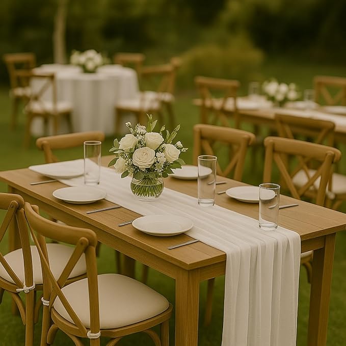 3 Pack Ivory 10FT Cheesecloth Table Runner –120 Inch White Gauze Table Runners for Wedding, Bridal Shower, Elegant Rustic Boho Reception Décor