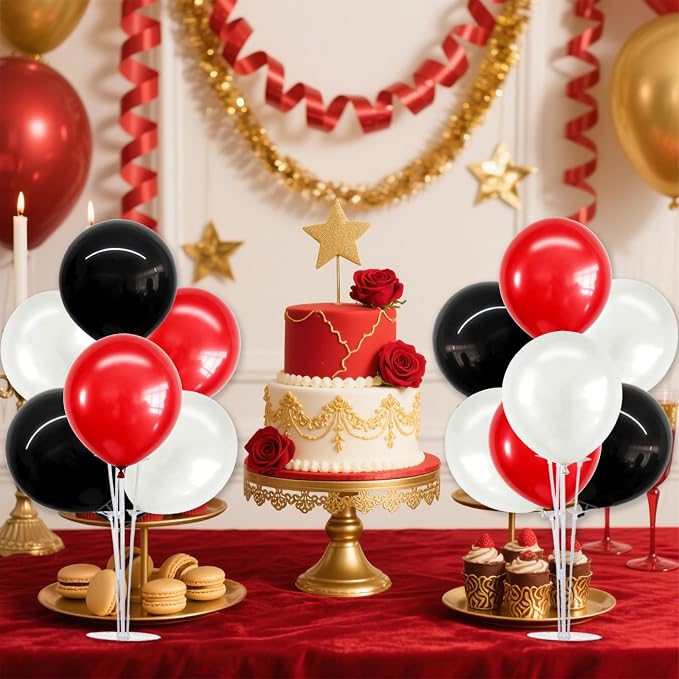 TONIFUL 4 Set Black Red White Balloon Centerpieces for Table,Balloon Stand Kit for Black Party Decor 2026 Graduation Wedding Chinese New Year Eve Birthday Party Decorations,Retirement