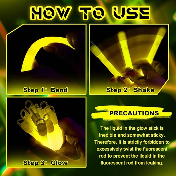 Lewtemi 50 Pack 4" Yellow Glow Sticks Bulk, Glow in The Dark Party Supplies Birthday Holidays Party Favors Accessory Game Prizes or Treats