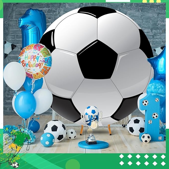 Soccer Round Backdrop Cover 6.5ft,Sports Theme Arch Backdrop for Party&Photography Birthday Decoration,Soccer Field Football Lovers Fans Children Birthday Party Circle Background Event Banner