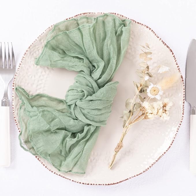 DeZerlor 20 Pack Sage Green Cheesecloth Napkins Spring Cloth Napkins Set of 20 Sage Dinner Napkins Bulk 21x21 Inches for Wedding Bridal Shower Baby Shower Parties