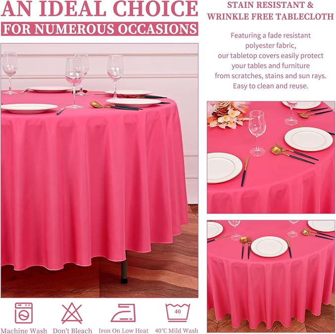 Showgeous 12 Pack Hot Pink Round Tablecloth 90 Inch Polyester Table Cloth for Round Tables Washable Decorative Fabric Table Covers for Wedding Dining Party