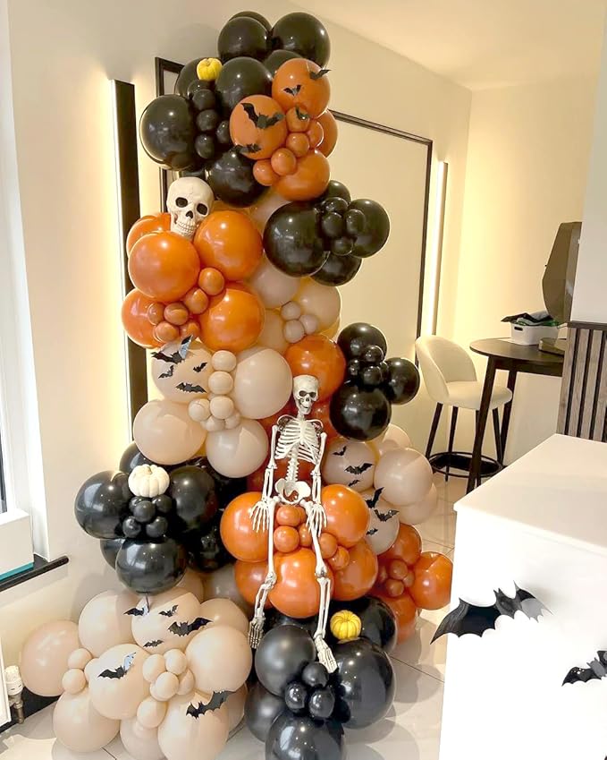 Burnt Orange Balloon Garland Arch Kit, Double Stuffed Burnt Orange and Black Balloons for Fall Thanksgiving Autumn Boho Baby Shower Birthday Party Decorations
