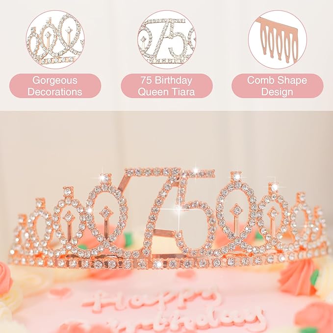 75TH Birthday Gifts for Women,Vintage Engraved 75th Wine Glass,75 Year Old Birthday Decorations For Her,75&Fabulous Sash and Tiara For Women,Friends,Sister-Turning 75th Party Favor Supplies