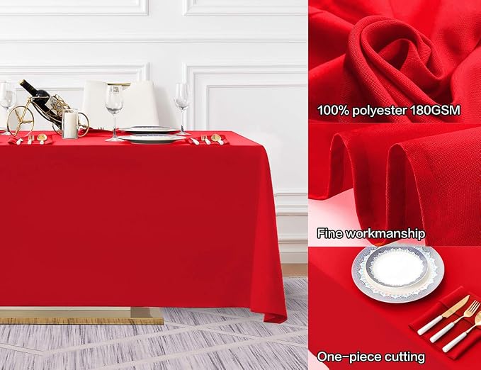 Surmente Red Christmas Tablecloth 90 x 132-inch Rectangular Polyester Table Cloth for Weddings, Banquets, or Restaurants
