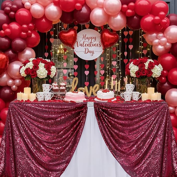 B-COOL Burgundy Sequin Tablecloth for Parties: Glitter Fabric 50x50 Inches Kitchen Linen for Square Head Centerpeices Party Decorations Christmas Decor