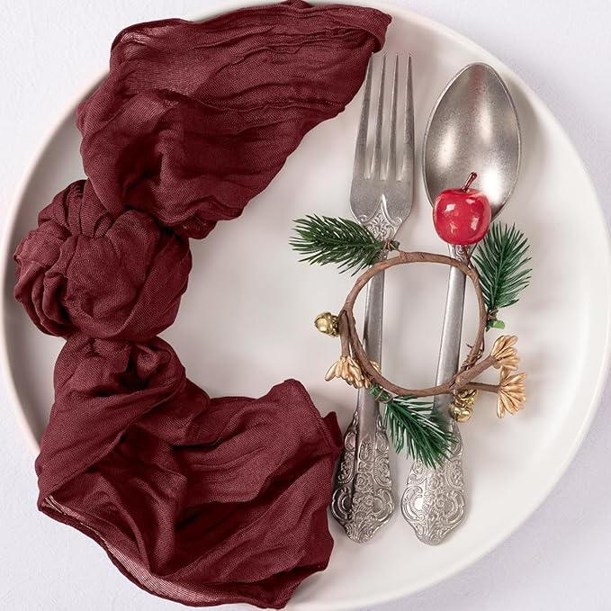 MLMC 24 Pack Cheesecloth Napkins Wedding Napkins 21"x21" Boho Reusable Napkins in Bulk for Wedding Bridal Baby Shower Events Table Decor Burgundy