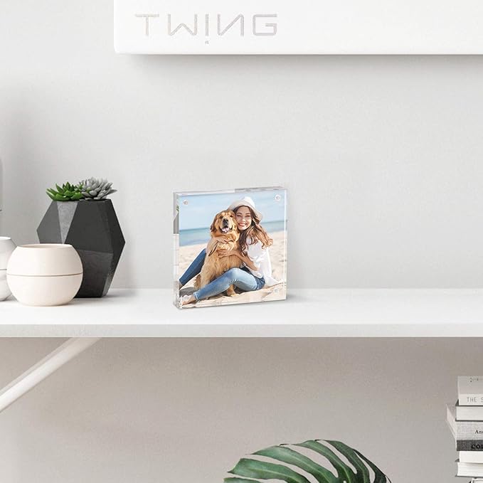 TWING 5x7 Inch Acrylic Picture Frame 5 Pack,12+12MM Thickness Double Sided Acrylic Picture Frames Set with Microfiber Cloth,Clear Horizontal Magnet Photo Frames,Desktop Display Gift Ideal