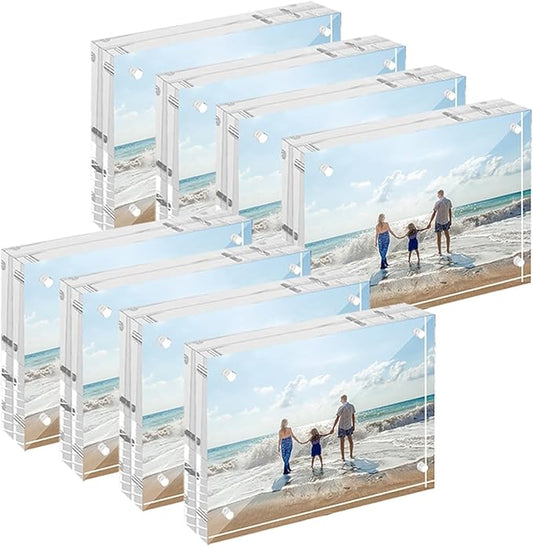 8 Pack Mini Acrylic Picture Frames 2.5 x 3.5 Inch Clear Acrylic Business Card Frame Double Sided Magnetic Photo Block Frames Wallet Size Desktop Display Stand for Office Home