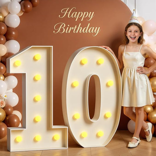 Tongjoy 3FT Marquee Numbers Large Light Up Numbers for 10th Birthday Decoration, Light Up for 10 Years Old, Anniversary Party Decor Birthday, Pre-Cut Foamboad DIY