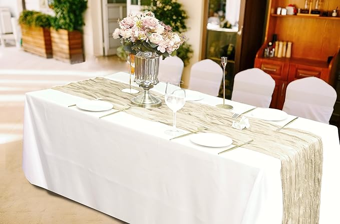 15 Pack Beige Cheesecloth Table Runner 10Ft Rustic Gauze Cheese Cloth Table Runner 35 x120 Inch Romantic Boho Table Runners for Wedding Birthday Party Bridal Baby Shower Engagement Banquet Table Décor