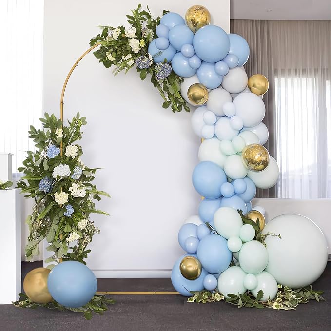 Skypatio 7.2FT Wedding Metal Arch Backdrop Stand with White Backdrop Cover, Balloon Gold Arch Stand for Birthday Party Baby Shower Wedding Decoration Stand for Backdrop