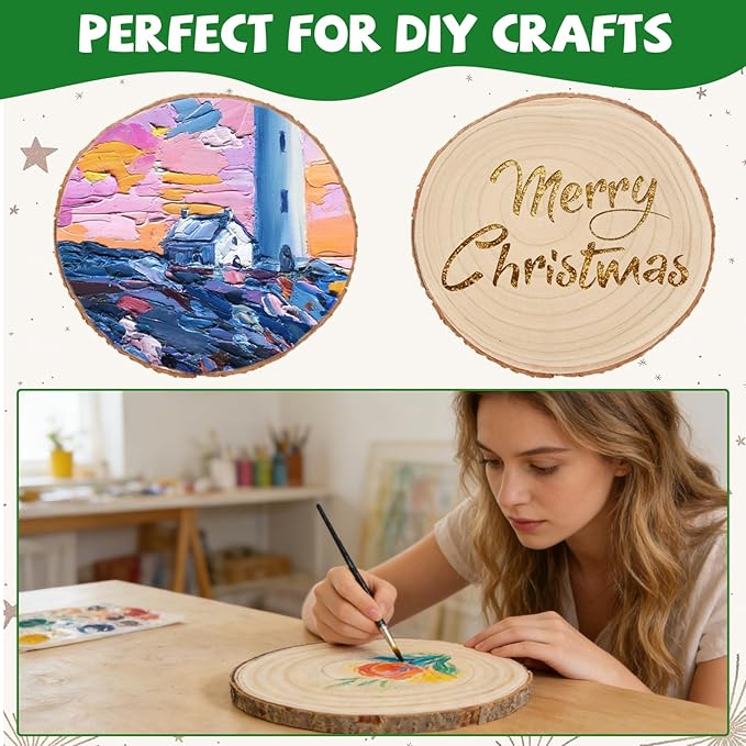 16 Pack 7-8 Inch Unfinished Wood Slices for Centerpieces, Large Wood Centerpieces for Tables, Rustic Wood Rounds for Centerpieces, Wood Circles Wood Slabs for Crafts, DIY and Wedding Decor