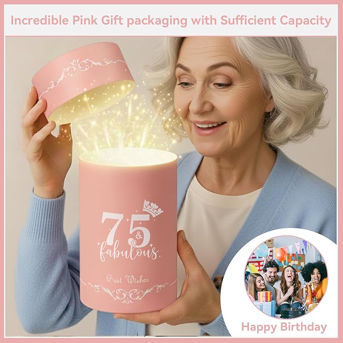75TH Birthday Gifts for Women,Vintage Engraved 75th Wine Glass,75 Year Old Birthday Decorations For Her,75&Fabulous Sash and Tiara For Women,Friends,Sister-Turning 75th Party Favor Supplies