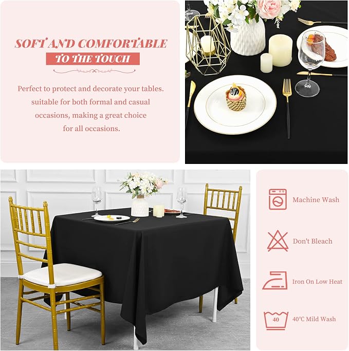 Showgeous 12 Pack Black Square Tablecloth 52 x 52 Inch, Wrinkle Resistant Washable Polyester Fabric Table Cloth for Wedding Dining Party Card Table