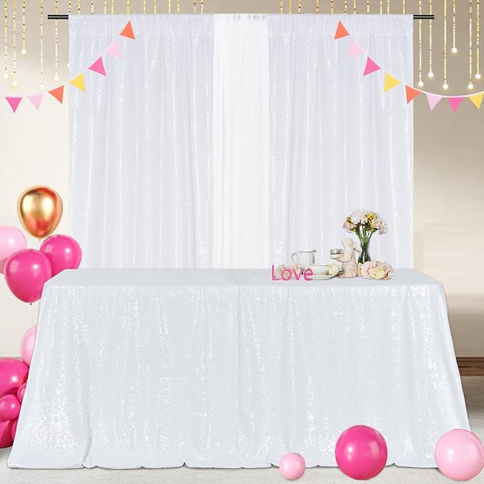 Poise3EHome White Sequin Tablecloth 60×102 Inch Rectangle Sparkly Fabric Table Cloth for Birthday Wedding Party Holiday Baby Shower Christmas Decoration