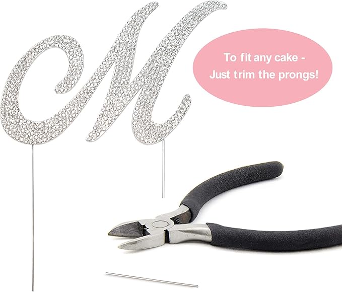 Letter M Cake Topper - Premium Silver Metal - M Monogram Wedding or Anniversary Party Sparkly Rhinestone Initial Decoration Makes a Great Centerpiece - Now Protected in a Box