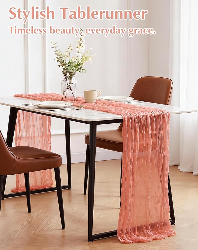 Coral Cheesecloth Table Runner 21x120 Inch Gauze Table Runners Reusable Polyester 10ft Boho Rustic Cheese Cloth Table Runner for Wedding Party Baby Shower Birthday