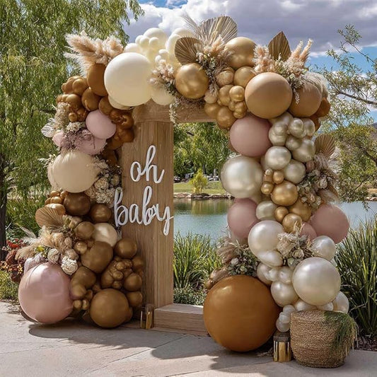 Dusty Pink Brown Balloon Arch Kit Double Stuffed, Pearl White Sand Tan Mauve Blush Coffee Beige Ivory Gold Balloon Garland for Birthday Baby Shower Wedding Boho Party Decoration