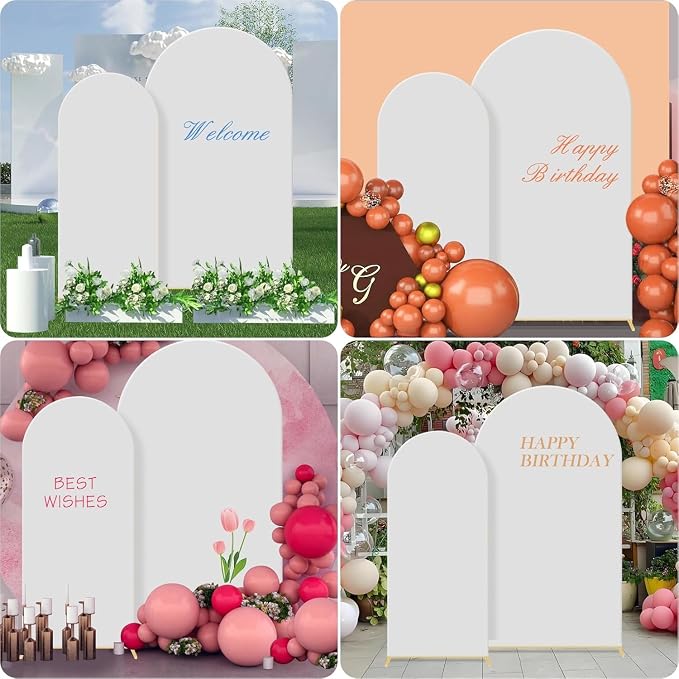 Gawicpy Wedding Arch Backdrop Stand Set Metal Arch Backdrop Stand with Wedding Arch Cover, Wedding Balloon Arch Backdrop Stand for Birthday, Baby Shower, Anniversary (Beige, 5.9FT+7.2FT)