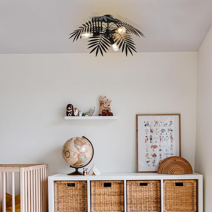 Newrays Vintage Black Tropical Coconut Leaves Ceiling Lighting Rustic Tree Lights Living Room Dining Room Bedroom Chandelier Fixtures