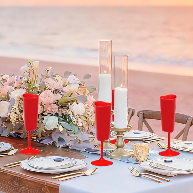 Valentines Day Heart Shaped Wine Glass 6 OZ Elegant Plastic Reusable Wedding Champagne Flutes Galentines Party Acrylic Wine Colored Cups Mimosa Cocktail Toasting Goblets for Birthday Bridal (Red,48）