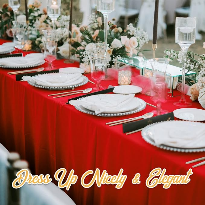 BRILLMAX 6 Pack Red Tablecloths 90 x 132 Inch for 6ft Rectangle Tables - 150 GSM Polyester Fabric, Floor Length Drop, Water, Stain & Wrinkle Resistant Cloth Cover for Wedding Reception Banquet