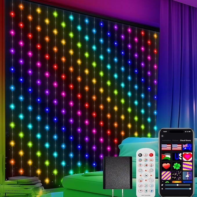 Smart American Flag Curtain Lights, Color Changing 400 LED Curtain Lights 6.6 * 6.6 FT, RGB DIY String LED Flag Fairy Light for Backdrop Party Indoor Outdoor 4th of July Decor(APP +Remote Control)