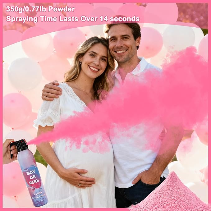 4 Pack Gender Reveal Smoke Bombs, Powder Spray Pink Color Blasters for Baby Girl Reveal Party Baby Shower Decorations Outdoor Reveal Cannon, Long Lasting 14s Thick Smoke for Photos & Videos