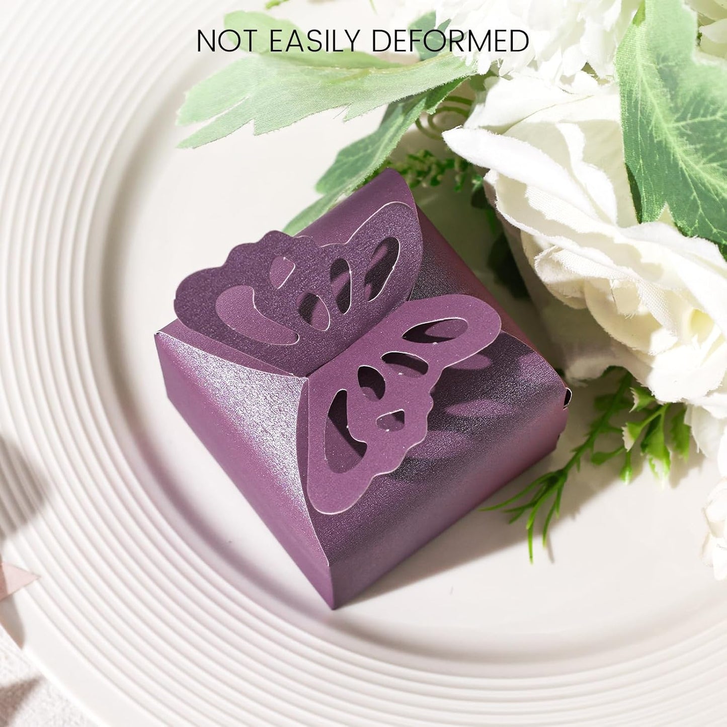 VGOODALL 50PCS Party Favor Boxes, 2.4" x 2.4" x 1.8" 3D Butterfly Candy Boxes Purple Baby Shower Favors for Wedding Birthday Party Gift
