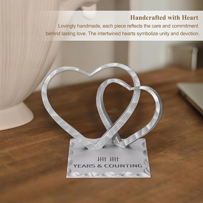 Vastsea 10 Year Anniversary Wedding Gifts for Him Her - 10th Anniversary Tin Gift for Wife Couples Husband, Hearts Sculpture Home Decor & Card & Gift Box