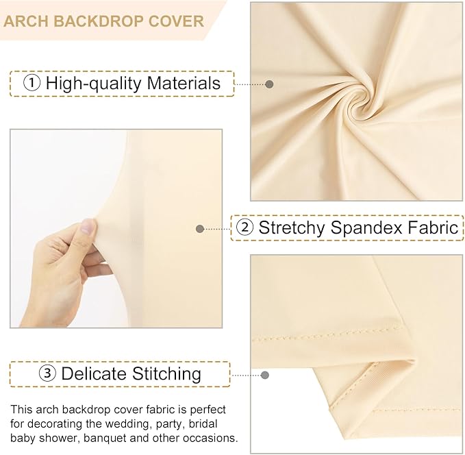 FANPROMS Beige Arch Backdrop Cover Set of 3 Wedding Arch Cover 4x5x6FT Round Top Arch Stand Cover for Fitted Arch Covers Spandex Backdrop Covers Set for Wedding Party Ceremony Decorations