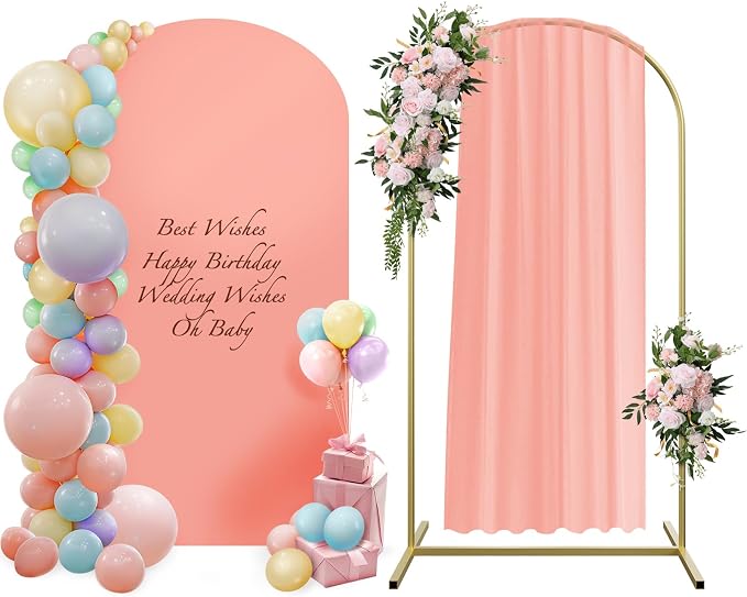 Wedding Arch Backdrop Stand 4ft Photo Arch Backdrop, Metal Arch Stand & Arch Stand Cover Set with 100 Party Multi-Colored Balloons for Birthday Party Wedding Ceremony Bridal Baby Shower Event Decor