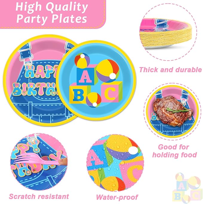 96 Pcs Girls Party Decorations Cartoon Teacher Plates and Napkins Happy Birthday Tableware Set Decor Supplies for Birthday Baby Shower Girl Cartoon Party Favors for 24 Guests