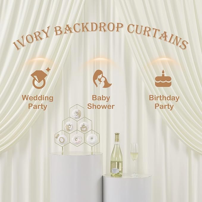 50ft x 12ft Wrinkle Free Ivory Backdrop Curtains for Parties, 10 Panels Silky 12FT Long Photo Backdrop Drapes Back Drop Cloth for Wedding Birthday Photography Background Decor