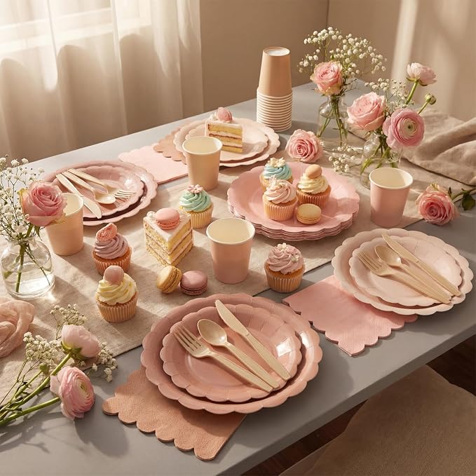 Yaomiao 175 Pcs Brown Paper Plates Boho Disposable Dinnerware Sets with Plastic Knife Fork Spoon Boho Bridal Shower Wedding Decorations Brown Party Supplies Disposable Tableware Set Serve 25 Guests