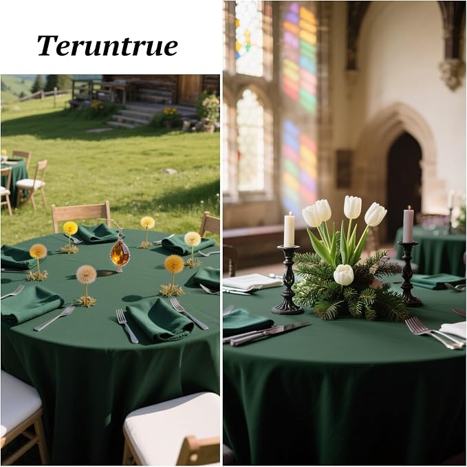 Teruntrue 12 Packs Hunter Green Round Tablecloths 120 inch Round Table Cloth, Washable Polyester Fabric for Wedding Parties Banquet Holiday Dinner Table Decorative, Hunter Green