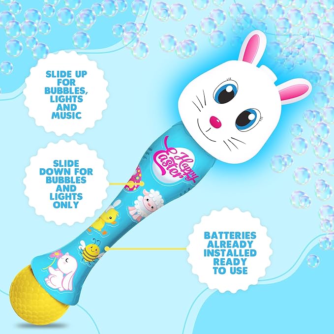 ArtCreativity Easter Bunny Bubble Wand (2 Pack), Easter Basket Stuffers for Toddler, 14" Light Up Automatic Bubble Maker with LED & Music, Bubbles for Kids, Toys for Toddlers