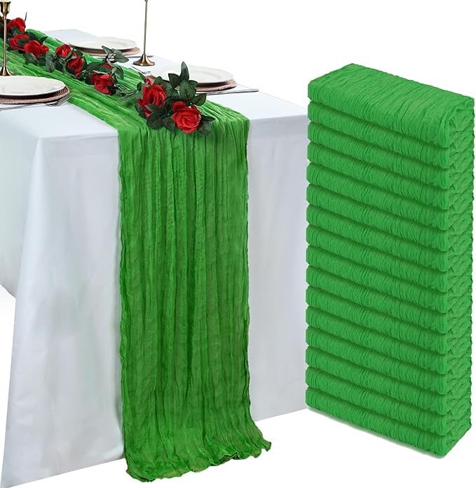 16 Pack Green Cheesecloth Table Runner 10ft Boho Gauze Fabric 120 Inch Cheese Cloth Table Runner Rustic Sheer for Holiday Baby Shower Party Décor Home Wedding Decoration
