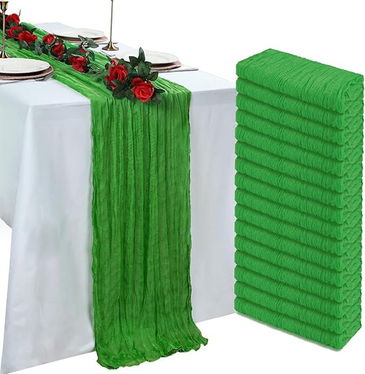 16 Pack Green Cheesecloth Table Runner 10ft Boho Gauze Fabric 120 Inch Cheese Cloth Table Runner Rustic Sheer for Holiday Baby Shower Party Décor Home Wedding Decoration