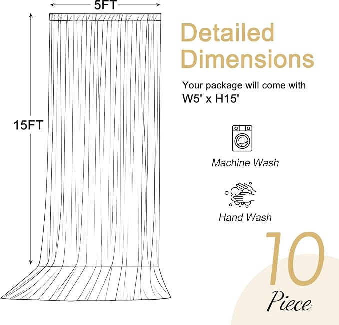 50x15ft Brown Backdrop Curtains for Parties Wrinkle Free Fabric Backdrop Curtain Birthday Photo Drapes Backdrop for Wedding Baby Shower Bridal Shower Photo Shoot Photography Back Drop 10 Panels 5x15FT