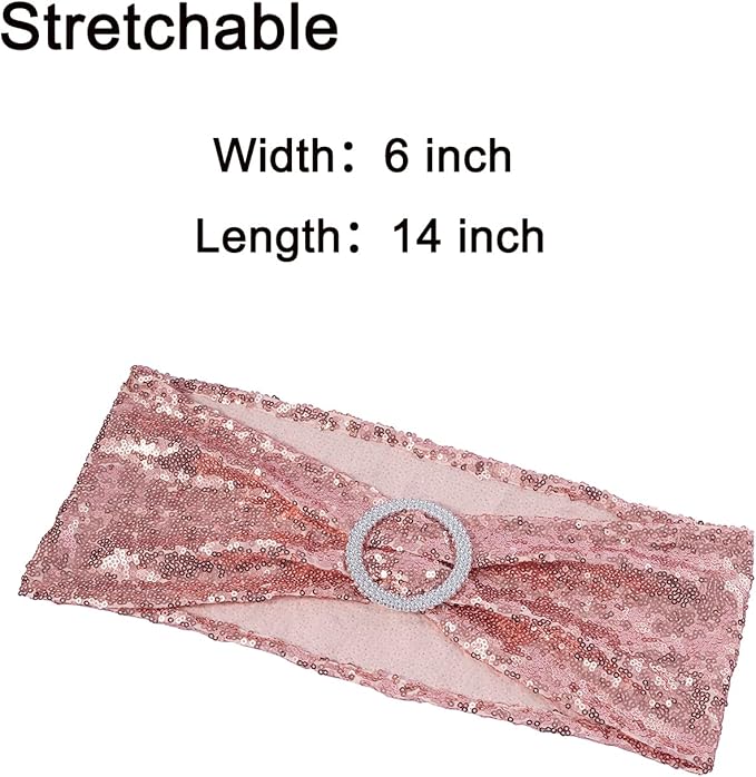Sequin Rose Gold Chair Sashes 50 Pack, Pink Gold Chair Bows for Party Folding Chairs Decorations, Chairs Bands with Buckles for Wedding Fiestas Decor