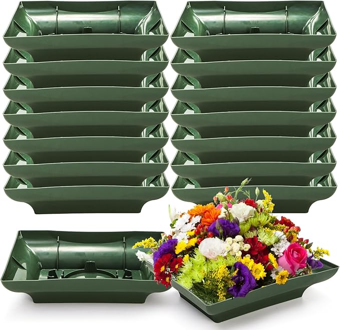 Lyellfe 16 Pieces Floral Bowls for Centerpieces, Green Design Bowls for Flower Arrangements, Rectangular Floral DIY Supplies Bowl Kit for Party, Wedding, Festival, Table Decor