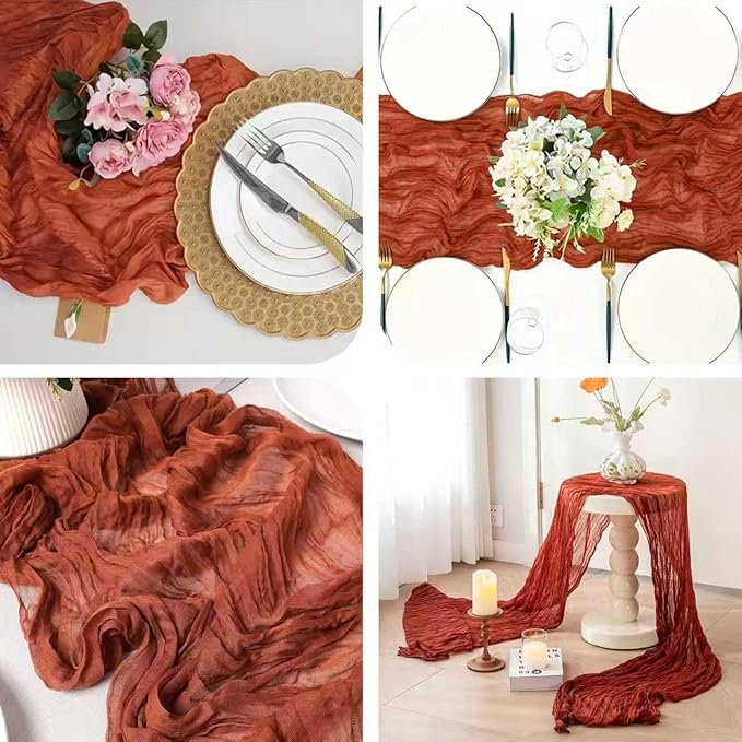 Cheesecloth Table Runner 10ft Rustic Gauze Cheese Cloth 35 x 120 Inches Long for Christmas Wedding Bridal Baby Shower Birthday Table Decorations (Burgundy, 6 Pack-10FT)