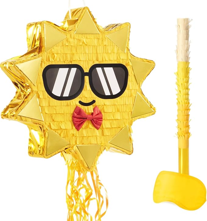 WERNNSAI Sun Piñata - Sunshine Party Decorations Pull String Sun Piñata with Blindfold and Bat for Girls Kids Sunshine Birthday Baby Shower Summer Party Game Supplies